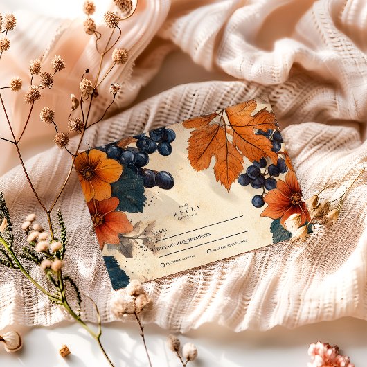 Burnt Orange & Navy Berries Hochzeit RSVP Karte