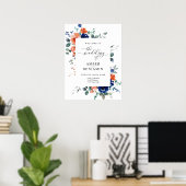 Burnt Orange Navy Blue Floral Wedding Willkommen Poster (Heimbüro)