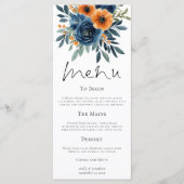 Burnt Orange Navy Blue Florals Wedding Menükarte (Vorderseite)