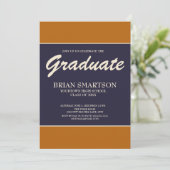 Burnt Orange Navy Blue Graduation Party Foto Einladung (Stehend Vorderseite)