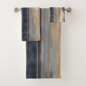 Burnt Orange Navy Dusty Blue Distressed Strip Badhandtuch Set (Insitu)