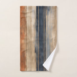 Burnt Orange Navy Dusty Blue Distressed Strip Badhandtuch Set