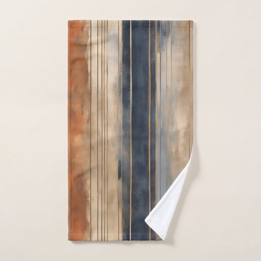 Burnt Orange Navy Dusty Blue Distressed Strip Badhandtuch Set (Handtuch)