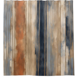 Burnt Orange Navy Dusty Blue Distressed Strip Duschvorhang