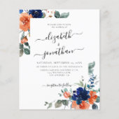 Burnt Orange Navy Floral Budget Einladung Hochzeit (Vorderseite)