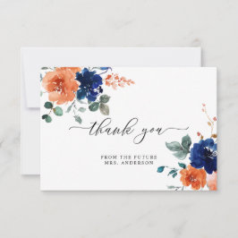 Burnt Orange Navy Floral Watercolor Brautparty Dankeskarte