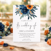 Burnt Orange Navy Florals QR Code Wedding Einladung
