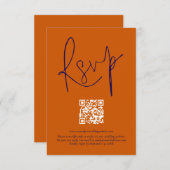 Burnt Orange Navy Script Qr Code Wedding RSVP Card (Vorne/Hinten)