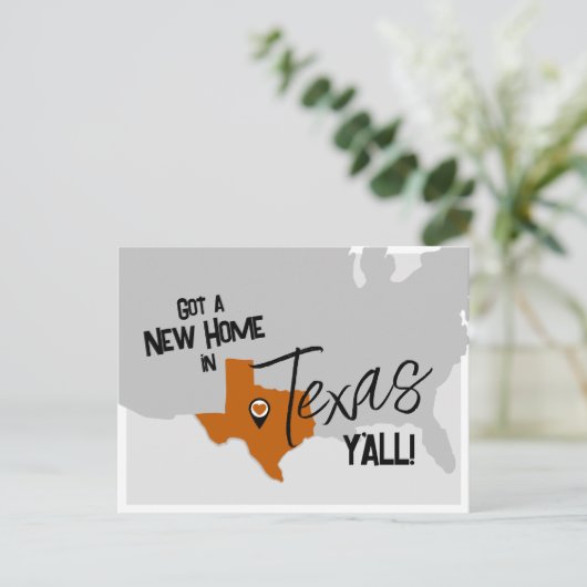 Burnt Orange neue Zuhause in Texas Y'all Moving Postkarte (Stehend Vorderseite)