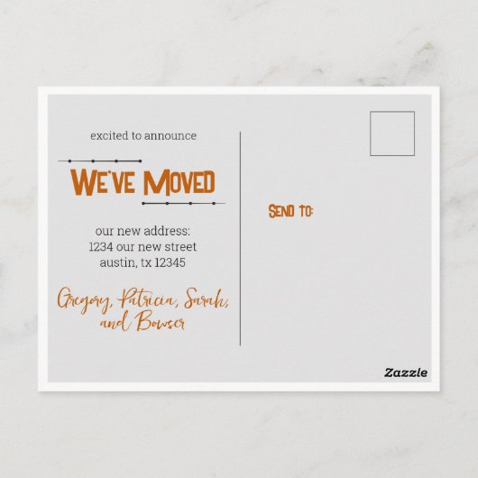 Burnt Orange neue Zuhause in Texas Y'all Moving Postkarte (Rückseite)