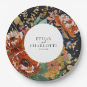 Burnt Orange Peonies Bloral Painting Gold Hochzeit Pappteller (Vorderseite)