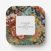 Burnt Orange Peonies Bloral Painting Gold Hochzeit Pappteller (Vorderseite)