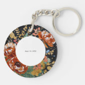 Burnt Orange Peonies Bloral Painting Gold Hochzeit Schlüsselanhänger (Rückseite)