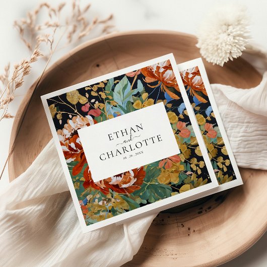 Burnt Orange Peonies Bloral Painting Gold Hochzeit Serviette