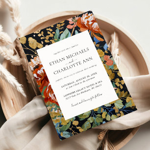 Burnt Orange Peonies Floral Gold Malerei Hochzeit Einladung