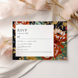 Burnt Orange Peonies Floral Gold Malerei Hochzeit RSVP Karte