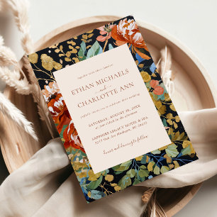 Burnt Orange Peony Floral Painting Gold Hochzeit Einladung