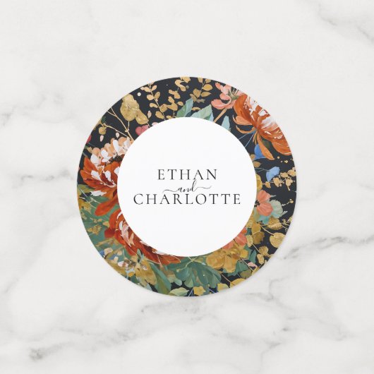 Burnt Orange Peony Floral Painting Gold Hochzeit Konfetti (Klein Vorderseite)