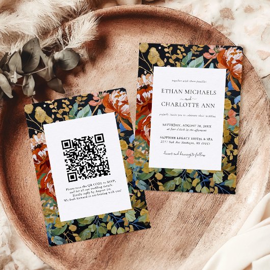 Burnt Orange Peony Floral Painting QR Code Hochzei Einladung