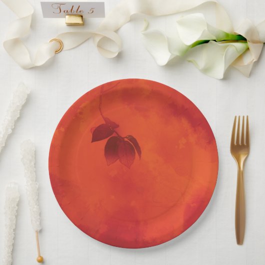 Burnt Orange Persimmon Leaf Abtract Herbst Pappteller (Hochzeit)