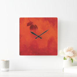 Burnt Orange Persimmon Leaf Abtract Herbst Quadratische Wanduhr