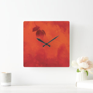 Burnt Orange Persimmon Leaf Abtract Herbst Quadratische Wanduhr