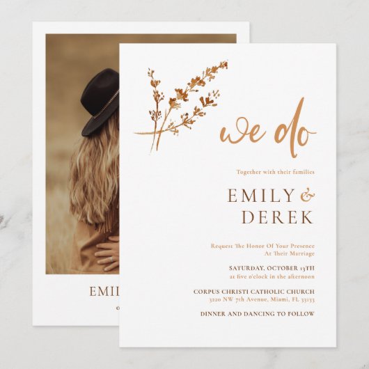 Burnt Orange Photo Wedding Invitation Einladung (Vorne/Hinten)