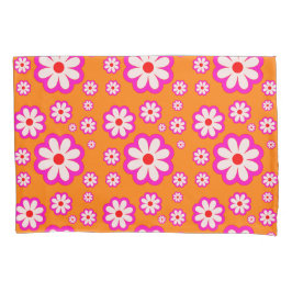 Burnt Orange & Pink Daisies 70er BOHO Blumenmuster Kissenbezug
