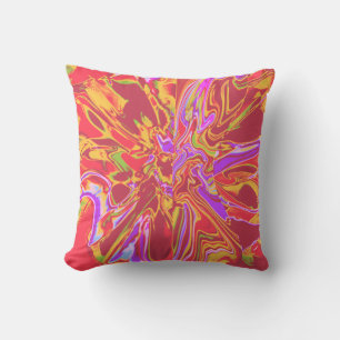 Burnt Orange Psychedelic Blume mit Gold Lilac Kissen