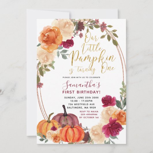 Burnt Orange Pumpkin Birthday Einladung (Vorderseite)