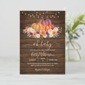 Burnt Orange Pumpkin Floral Baby Shower Wood Einladung (Stehend Vorderseite)