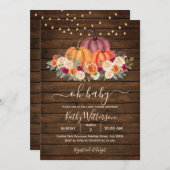 Burnt Orange Pumpkin Floral Baby Shower Wood Einladung (Vorne/Hinten)