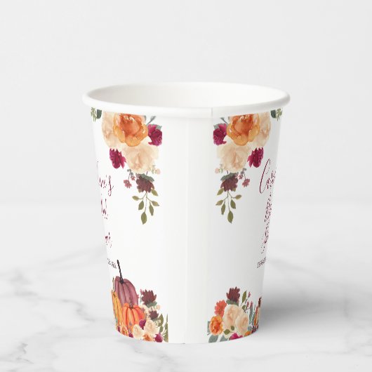 Burnt orange Pumpkin Floral Brautparty White Pappbecher (Rechts)