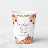 Burnt orange Pumpkin Floral Brautparty White Pappbecher (Vorderseite)