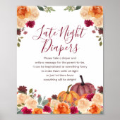Burnt orange Pumpkin Floral Night Diapers Zeichen Poster (Vorne)