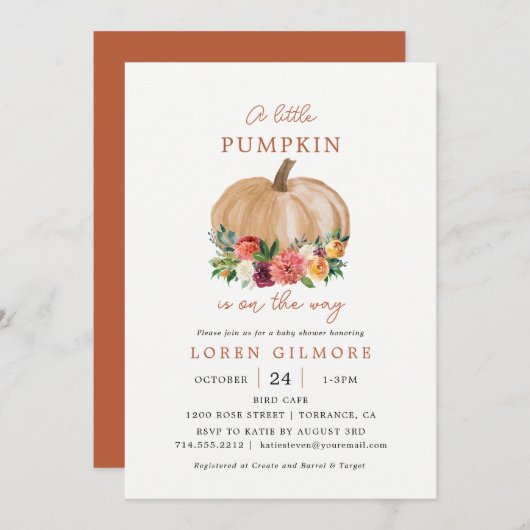 Burnt Orange Pumpkin Harvest Baby Shower Einladung (Vorne/Hinten)