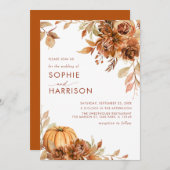 Burnt Orange Pumpkin Herbstblüte Hochzeit im Herbs Einladung (Vorne/Hinten)