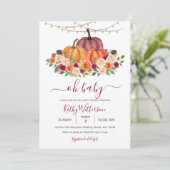 Burnt Orange Pumpkin Rustic Floral Baby Dusche Einladung (Stehend Vorderseite)