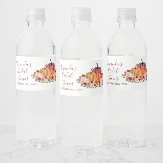 Burnt Orange Pumpkin Rustikale Wasserflaschenetikett (Flaschen)