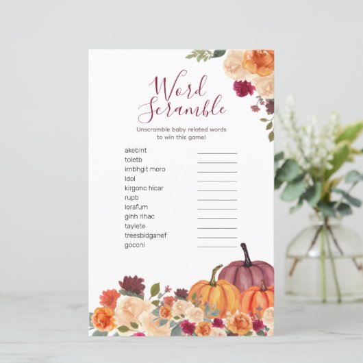 Burnt Orange Pumpkin Wasserfarbe Word Scramble (Stehend Vorderseite)
