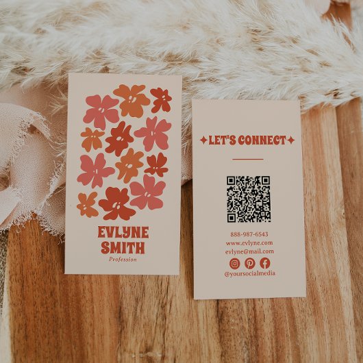Burnt Orange QR Code Groovy Floral Terracotta Boho Visitenkarte