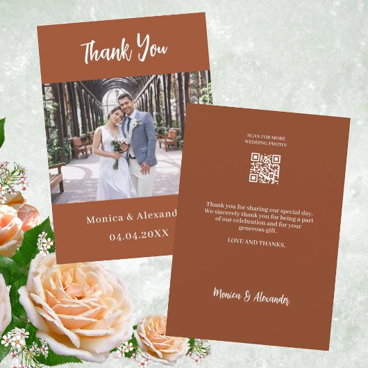 Burnt orange QR Code Hochzeit Foto danke Karte