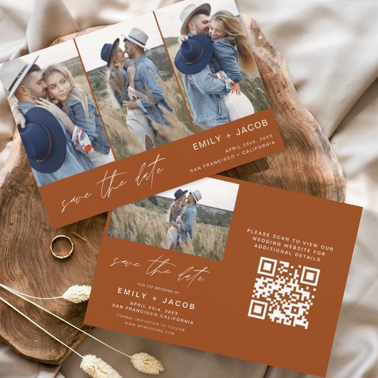 Burnt Orange QR Code Modern Save the Date 4 Foto