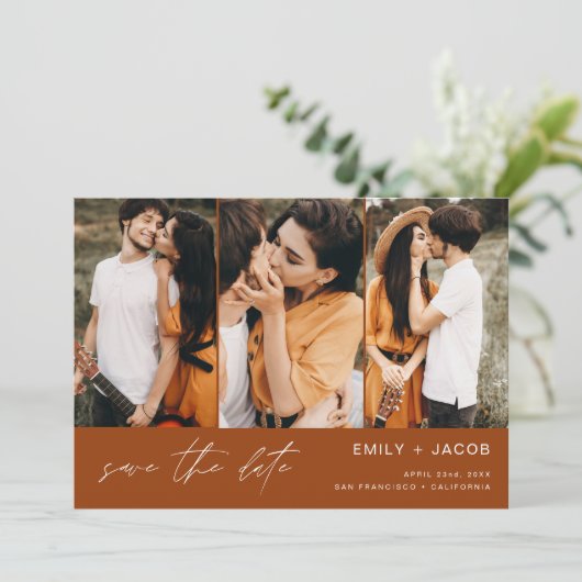 Burnt Orange QR Code Modern Save the Date elegant (Stehend Vorderseite)