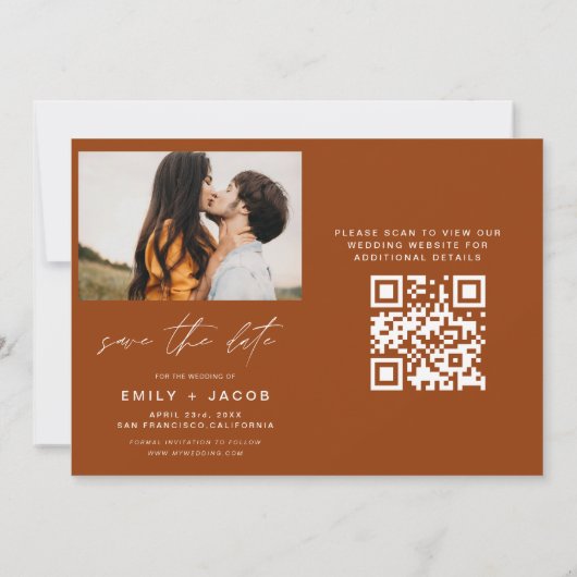 Burnt Orange QR Code Modern Save the Date elegant (Rückseite)