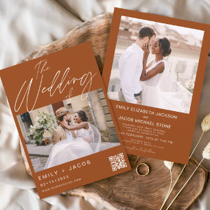 Burnt Orange QR Foto Hochzeitseinladung Flyer