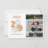 Burnt Orange Retro Big Numbers 3-Foto Abschluss Einladung (Vorderseite)