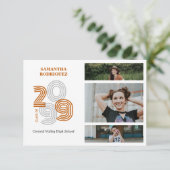 Burnt Orange Retro Big Numbers 3-Foto Abschluss Einladung (Stehend Vorderseite)