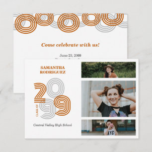 Burnt Orange Retro Big Numbers 3-Foto Abschluss Einladung