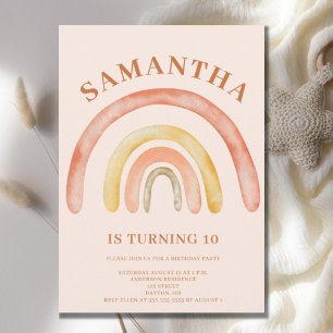 Burnt Orange Retro Boho Rainbow 10. Geburtstag Einladung